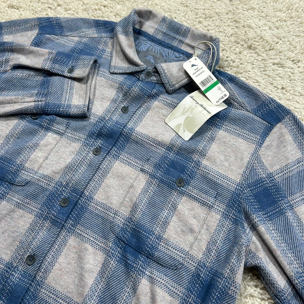 Tommy Bahama Fireside Newport Flannel Shirt Large Blue Plaid Long Sleeve New